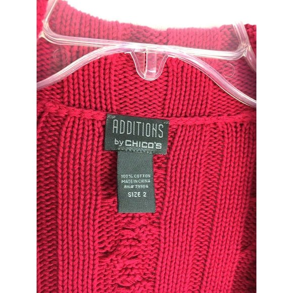 Additions By Chico's Open Front Cable Knit Cardigan Sweater Cotton Fuschia, Lg - Picture 4 of 6